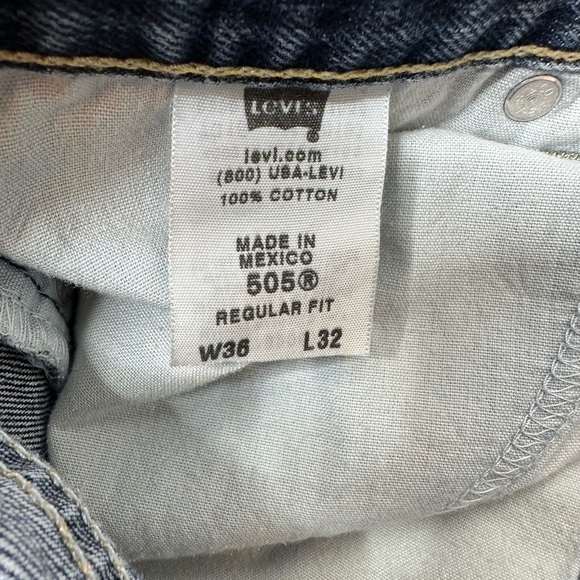 Levi’s 505 36x32 Regular Fit Red Tab Blue Jeans Mens Cotton - Picture 5 of 7